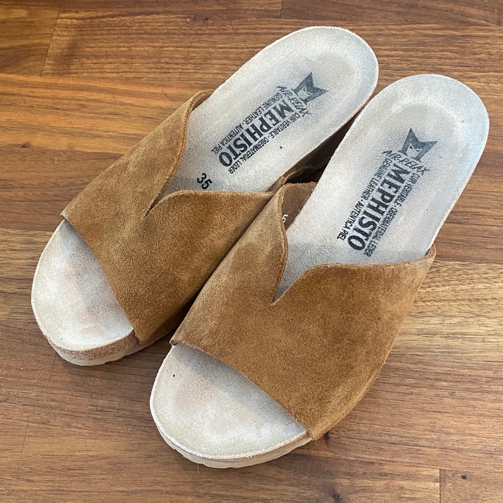 Mephisto Lisane Tan Leather Slide Sandals Size 35 - Picture 2 of 5
